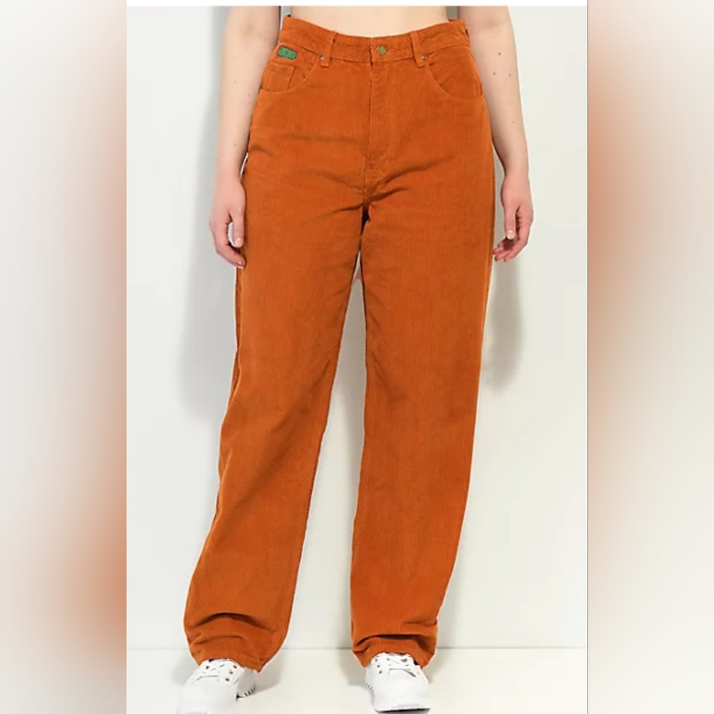 Empyre Womens 2 Corduroy Tori Pants Orange Rust Skater High Rise Relaxed Fit